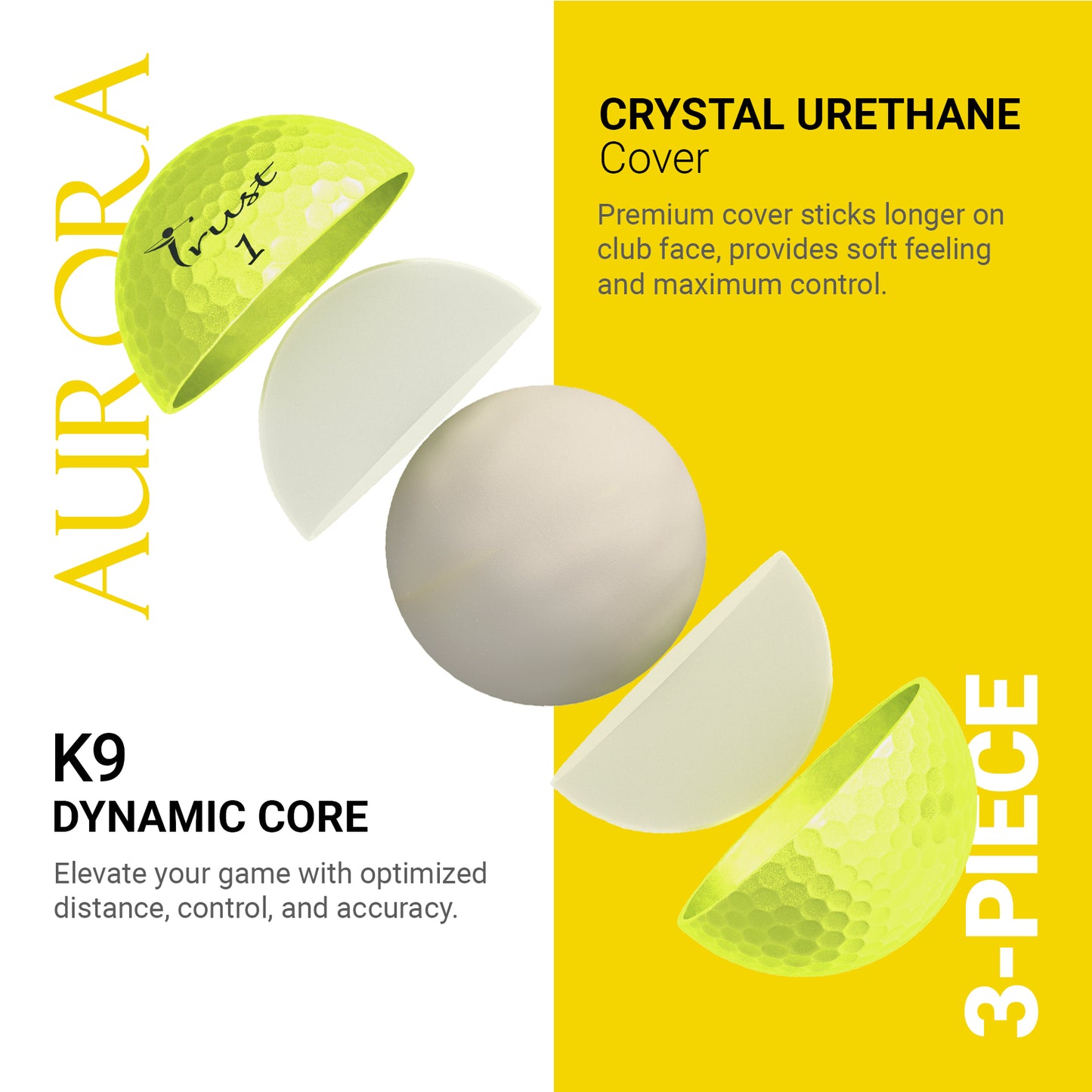 K9 Aurora Crystal Urethane Golf Ball- Loyal Yellow