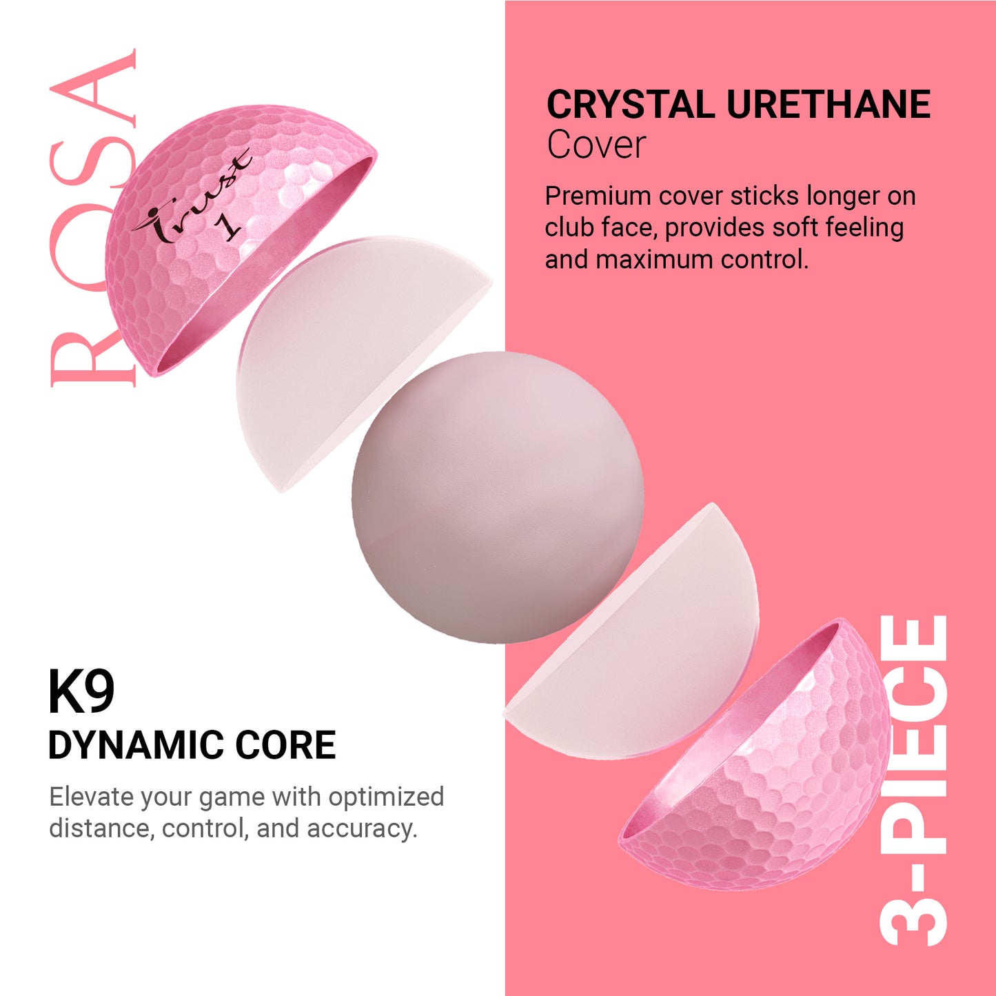 K9 Rosa Crystal Urethane Golf Ball - Golden Pink